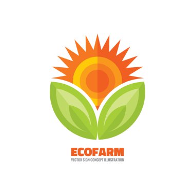 Ecofarm -vector logo concept illustration. Ecological farm creative logo. Organic fresh product logo. Sun and leaves vector sign. Sunflower symbol illustration. Vector logo template. Design element. clipart