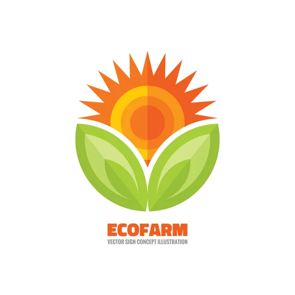 Ecofarm -vector logo concept illustration. Ecological farm creative logo. Organic fresh product logo. Sun and leaves vector sign. Sunflower symbol illustration. Vector logo template. Design element. — Stockvector