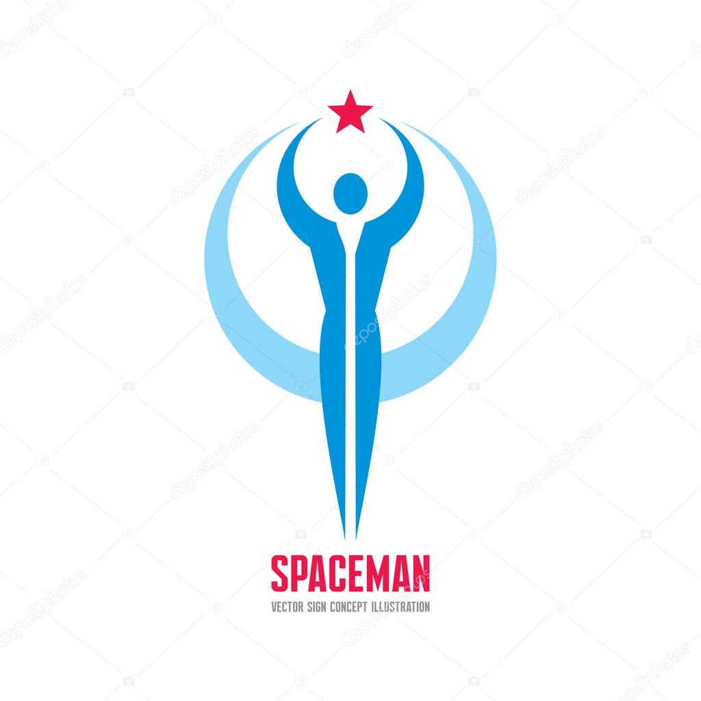 Space Man - human with star in hand - creative vector logo sign for business company, media portal, sport club, creative agency etc. Human character logo illustration.