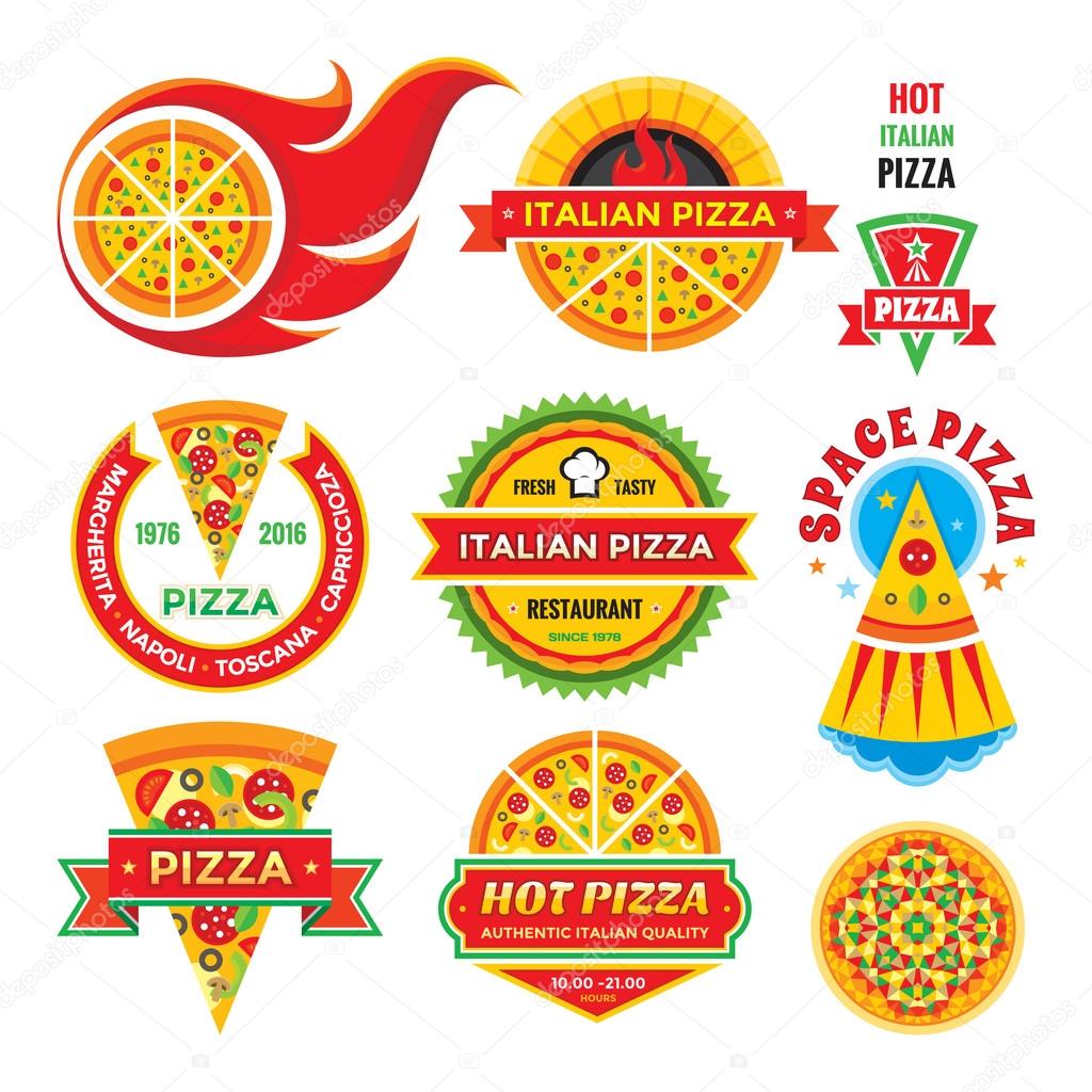 Pizza - vector badges set. Pizza - vector labels collection. Pizza - vector logos set. Pizza - fast food vector illustrations.