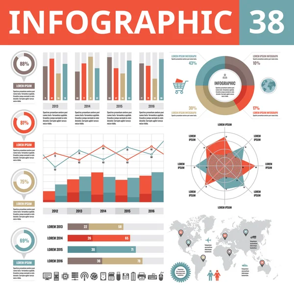 Elementos infográficos 38. Conjunto de elementos de diseño vectorial de estilo plano para presentación empresarial, folleto, sitio web y otros proyectos. Colección de banners vectoriales. Plantillas de infografía . — Archivo Imágenes Vectoriales