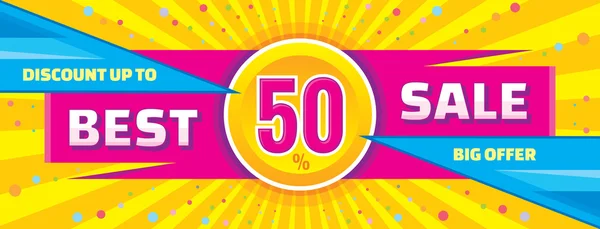 Best sale vector banner. Discount up to 50% vector banner. Big offer vector banner. Abstract horizontal vector banner of sale. — 图库矢量图片