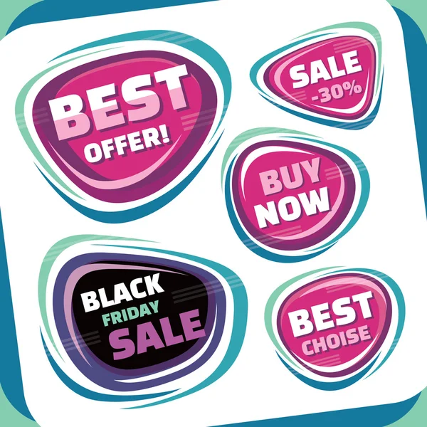 Sale - vector badges collection. Abstract sale badges set. Black Friday abstract badge. Best offer badge. Abstract retro labels, stickers and badges. Vector abstract background. Design element. — Stock Vector