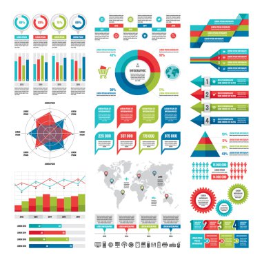 Business infographic concept - vector set of infographic elements in flat design style for presentation, booklet, website etc. Big set of Infographics. Infographics collection. Vector icons set. clipart