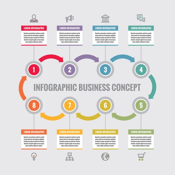 Infographic business concept - creative vector layout with icons. Circles and arrows. Cycle infographic. Design infographics elements. — Διανυσματικό Αρχείο