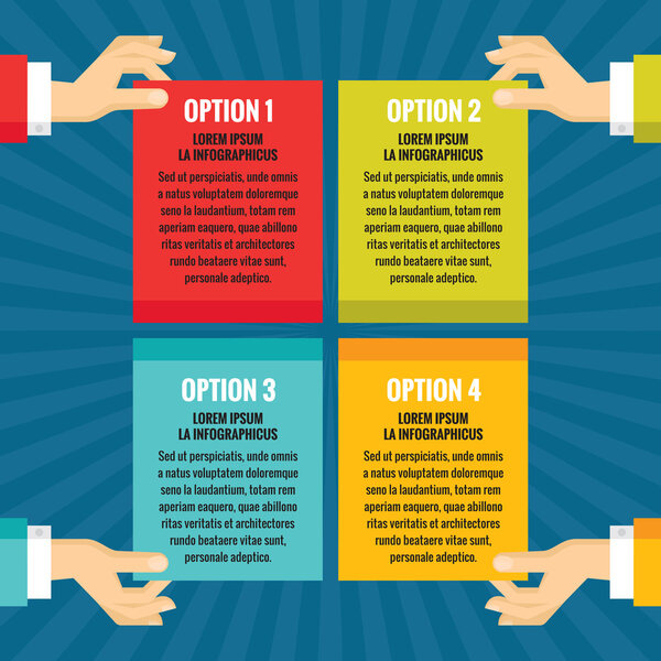 Человеческие руки с информационными блоками - инфографическая бизнес-концепция - векторная концепция иллюстрации в плоском стиле дизайна для творческих проектов. Инфографические пронумерованные варианты
.