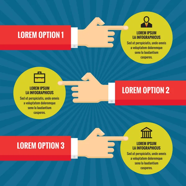 Human hands with information blocks - infographic business concept - vector concept illustration in flat style design for creative projects. Infographic design elements. — Stockvector