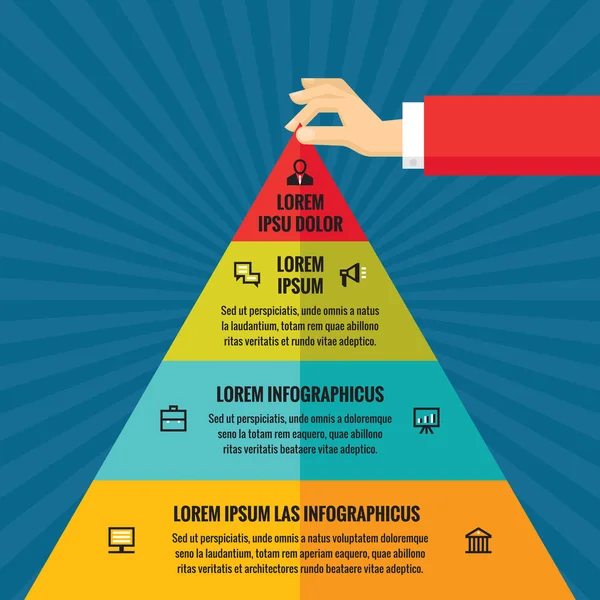 Mãos humanas com pirâmide - conceito de negócio infográfico - ilustração de conceito vetorial em design de estilo plano para projetos criativos. Elementos de design infográfico . — Vetor de Stock