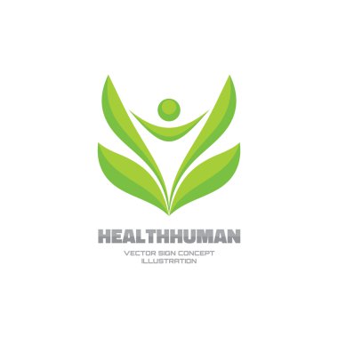 Health human - vector logo concept illustration. Leafs sign. Leafs logo. Health sign. Healthy logo. Nature logo. ecology symbol. Eco logo. Human character abstract illustration. Vector logo template.