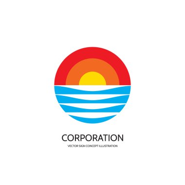 Soyut vektör logo konsept illüstrasyon. Gün batımı vektör logosu - işareti kavramı. Güneş logosu aşağı. Seyahat şirket logosu. Doğa Vektör logosu - işareti kavramı. Yaz vektör logosu - işareti kavramı.