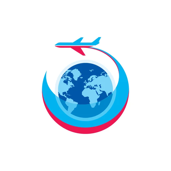 Avião - ilustração do conceito do logotipo do vetor. Sílhueta de avião, globo e listras - ilustração vetorial. Logotipo de aeronave para transporte ou empresa de viagens. Elementos de projeto . — Vetor de Stock