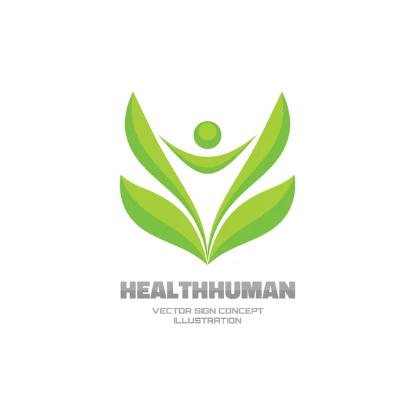 Health human - vector logo concept illustration. Leafs sign. Leafs logo. Health sign. Healthy logo. Nature logo. ecology symbol. Eco logo. Human character abstract illustration. Vector logo template. — 图库矢量图片