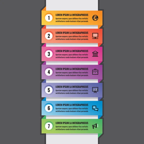 Concepto de infografía empresarial - banners horizontales de color en estructura vertical - diseño vectorial para presentación, folleto, sitio web y otros proyectos. Opciones numeradas en infografía. Conjunto de iconos vectoriales . — Archivo Imágenes Vectoriales