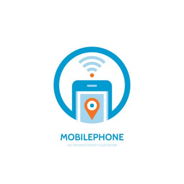 Mobile location vector logo concept illustration. Smarthone vector logo creative design. Mobile technology logo. Cellpnone logo. Wi-fi mobile phone logo design. GPS location in smartphone.
