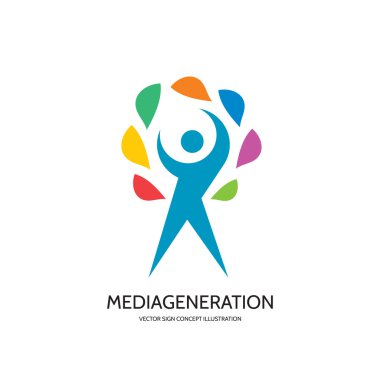 Media generation - vector logo concept illustration. Human character logo. People logo. Man logo. Music festifal emblem sign. Internet blog logo. Positive logo. Success logo. Vector logo template.