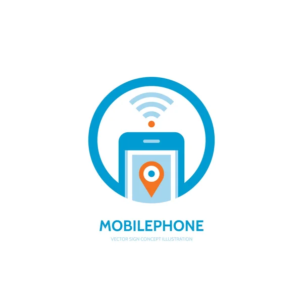 Mobile location vector logo concept illustration. Smarthone vector logo creative design. Mobile technology logo. Cellpnone logo. Wi-fi mobile phone logo design. GPS location in smartphone. — Stockvector