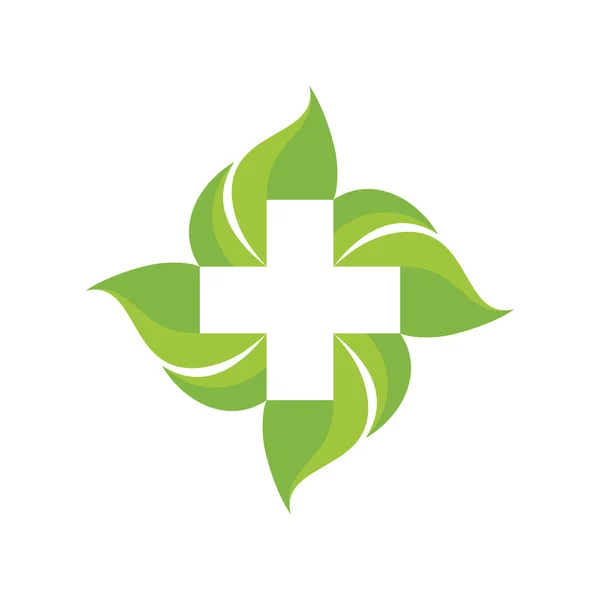 Medical cross and green leafs - vector logo concept illustration. Medicine logo. Health logo. Healthy logo. Healthcare logo. Nature logo. Vector logo template. Design elements. — ストックベクタ