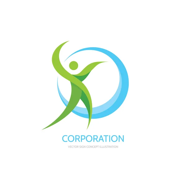 Green leafs human - vector logo concept illustration. Human character logo. Healthcare logo. Healt logo. Healthy logo. Ecology logo. Eco logo. Ecosystem logo. Organic logo. Design elements. — 图库矢量图片