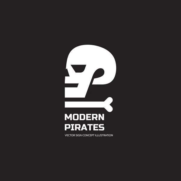 Piratas modernos - ilustración del concepto de logotipo vectorial. Logo del vector del cráneo. Logo de la muerte. Signo muerto. Signo de esqueleto. Calavera humana en perfil - signo de concepto vectorial. Signo de Halloween. Jolly Roger signo moderno . — Vector de stock