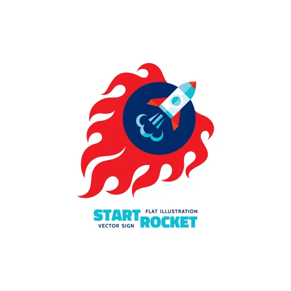 Start rocket - vector logo concept illustration. The launch rocket with fire flame shapes. Start-up concept illustration in flat style design. Fire sign illustration. Flame sign illustration. — Wektor stockowy