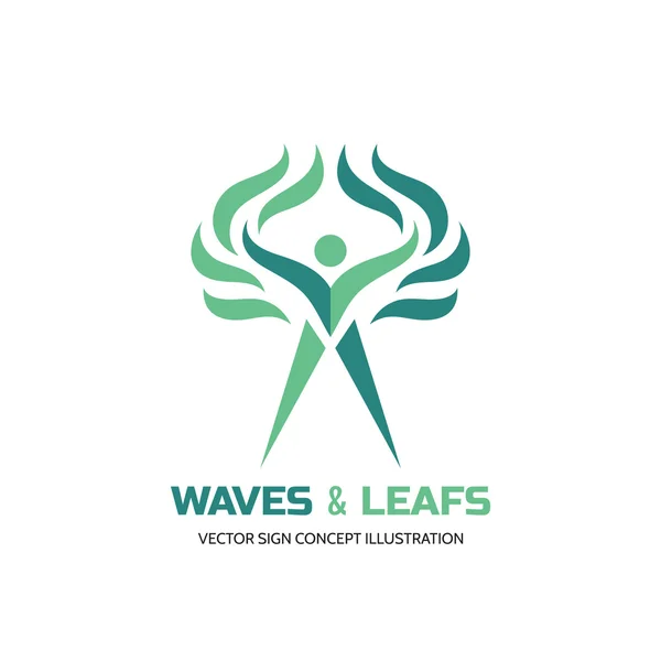 Waves & leafs - vector logo concept illustration. Human character vector logo creative illustration. Nature logo. Ecology logo. Eco logo. People logo. Health woman logo. Healthcare logo. — Stockvector