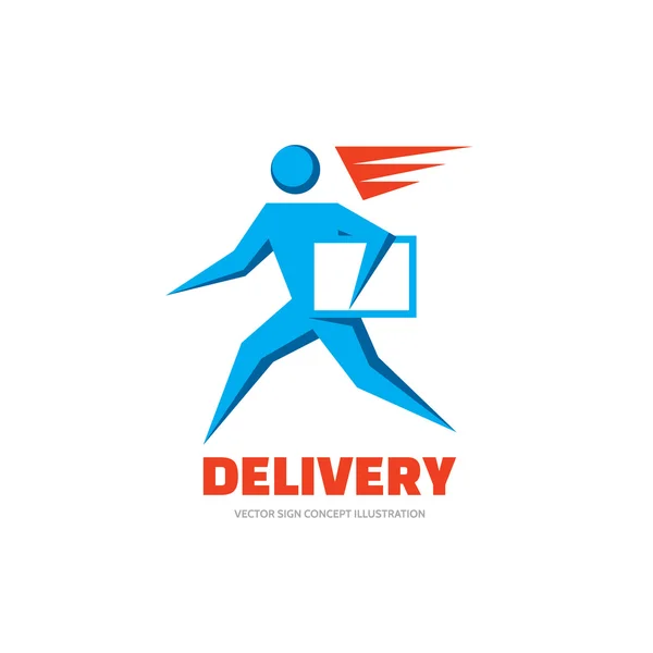 Delivery - vector logo concept illustration. Running man. People character logo sign. Vector logo template. Human logo. Human icon. Human character illustration. Design element. — Stockvector