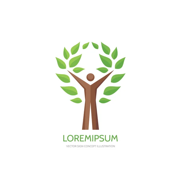 Árbol humano - vector logotipo concepto ilustración. Signo de logotipo de Ecología. Signo de logotipo de la naturaleza. Signo de logotipo Eco. Logo del personaje humano. Logo de la gente. Plantilla de logotipo vectorial. Elemento de diseño . — Archivo Imágenes Vectoriales