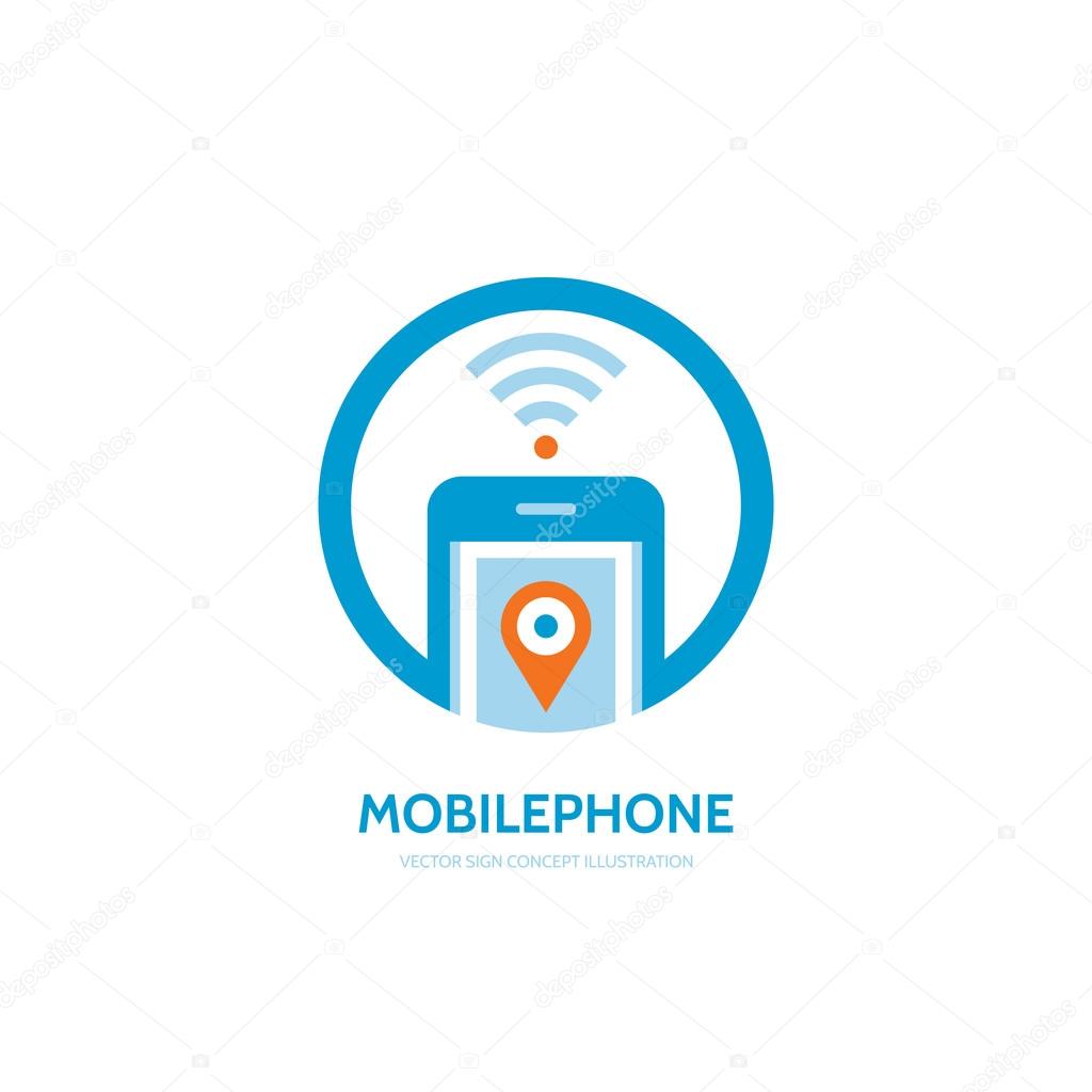 Mobile location vector logo concept illustration. Smarthone vector logo creative design. Mobile technology logo. Cellpnone logo. Wi-fi mobile phone logo design. GPS location in smartphone.