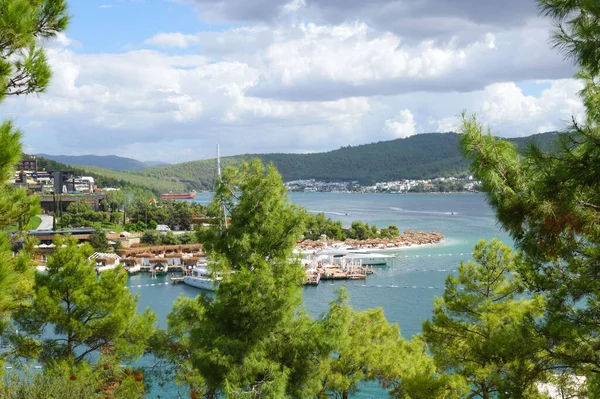 Turecko Bodrum Říjen2020 Nádherná Mořská Pláň Moře Hory Jachty Odpočinek — Stock fotografie