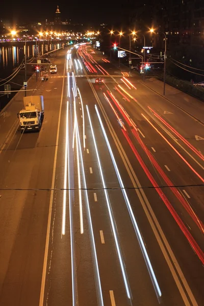 City Moscow Berezhkovskaya Embankment Traffic Night — Stock Photo, Image