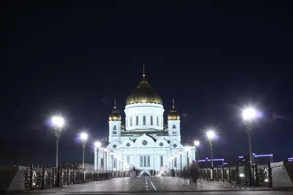 Staden Moskva Natt Kristus Frälsarens Katedral — Stockfoto