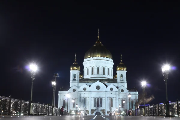 Staden Moskva Natt Kristus Frälsarens Katedral — Stockfoto
