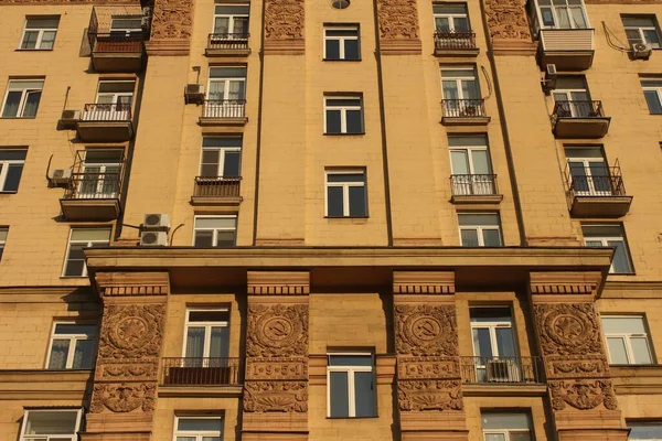 Cidade Moscou Kutuzovsky Prospekt Edifício Residencial Era Soviética Texturas Logotipo — Fotografia de Stock