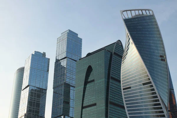 Moscou Moderno Arranha Céus Com Janelas Vidro Azul Vista Para — Fotografia de Stock