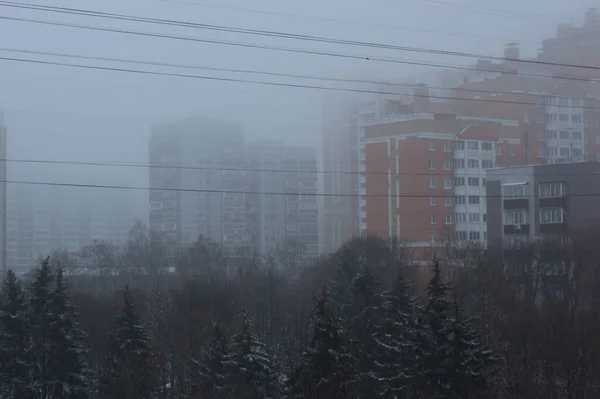 Winter Moscow City Kuntsevo District Fog View High Rise Buildings — Stockfoto