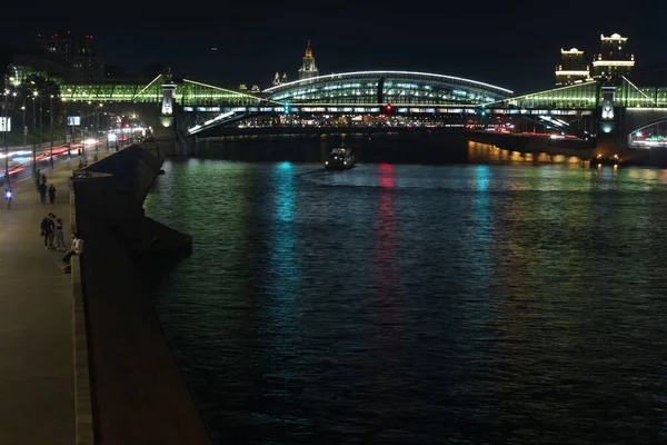 City Moscow 2021 Night Light Headlights Bogdan Khmelnitsky Bridg — Stock Photo, Image