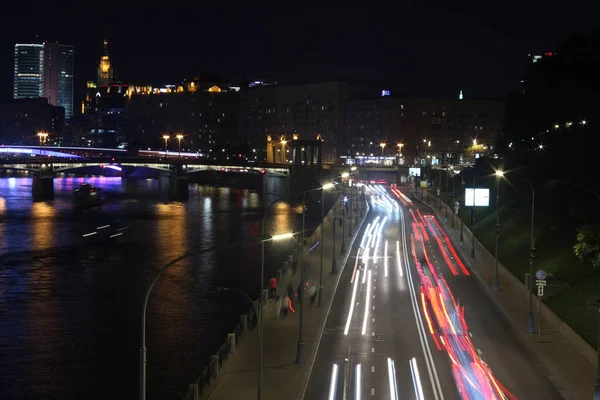 Stad Moskou 2021 Dijk Nachtverlichting — Stockfoto