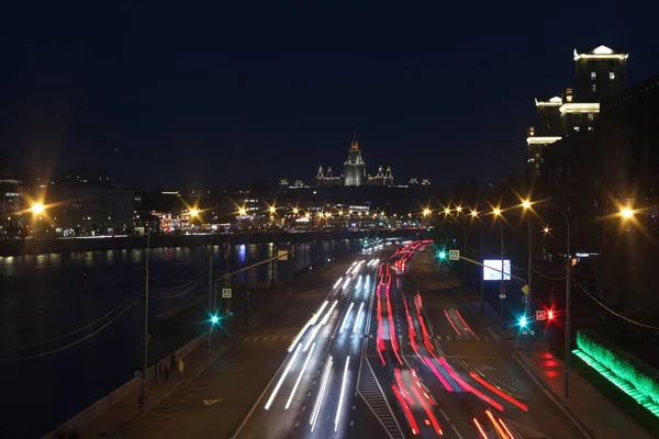 Stad Moskou 2021 Dijk Nachtverlichting — Stockfoto