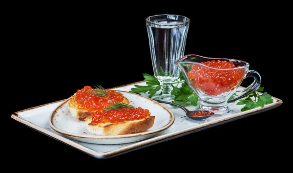 Caviar rojo y de vodka —  Fotos de Stock