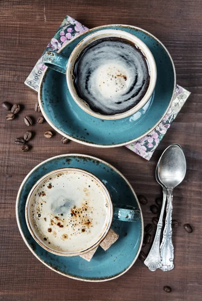 Two cups of coffee, top view — Stock Photo, Image