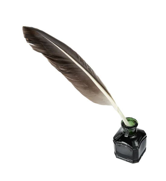 Fjäder penna i bläckhorn — Stockfoto