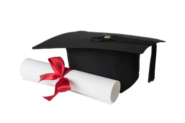 Graduate hat and paper scroll clipart