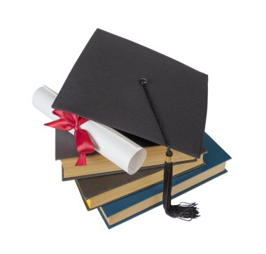 Graduate hat, books and scroll clipart
