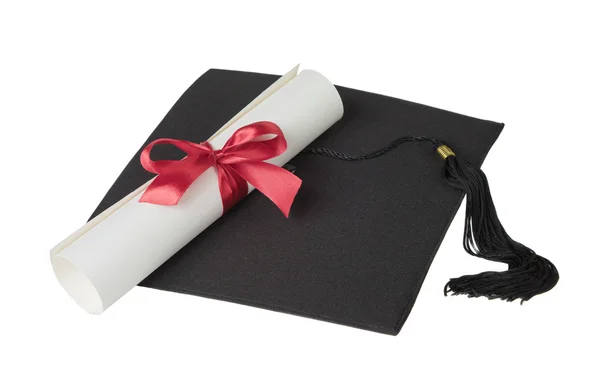 Graduate hat and paper scroll — Stock Photo, Image