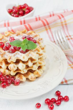 Tatlı waffle ve Frenk üzümü