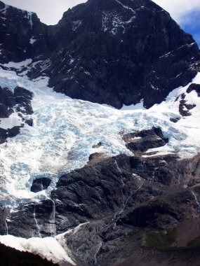 Torres del Paine Ulusal Parkı 'ndaki Dağ Buzulu, Patagonya, Şili
