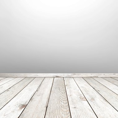 Soluk ahşap zemin ve beyaz gri duvar boş oda