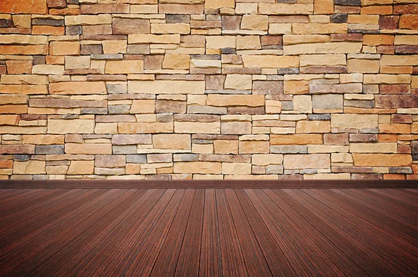 Drewniane podłogi z kamienia ściany — Zdjęcie stockowe