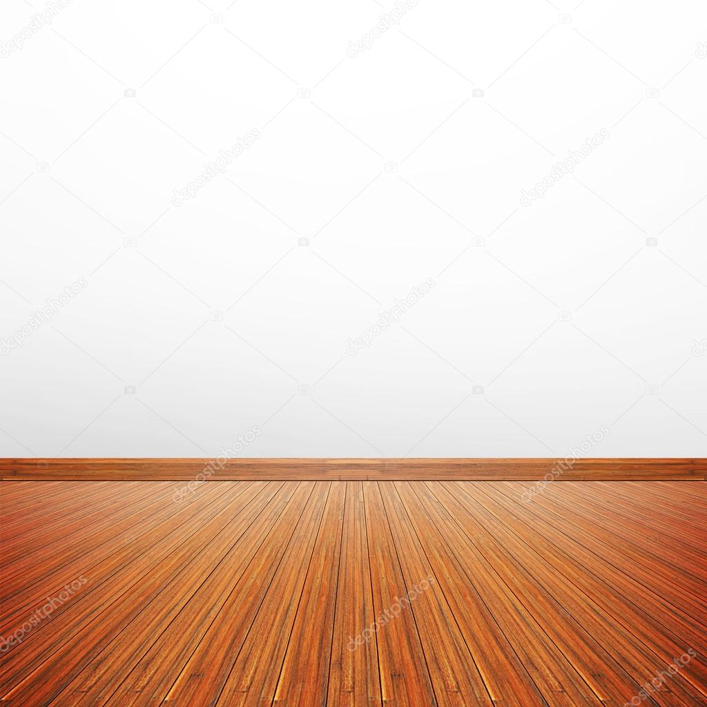 Wooden floor with white gray wall