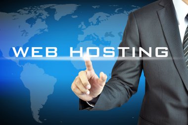 Web işareti hosting dokunmadan işadamı el
